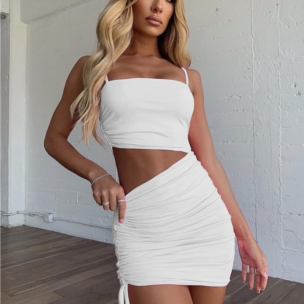 Cutout Ruched Drawstring Club Bodycon Mini Dress